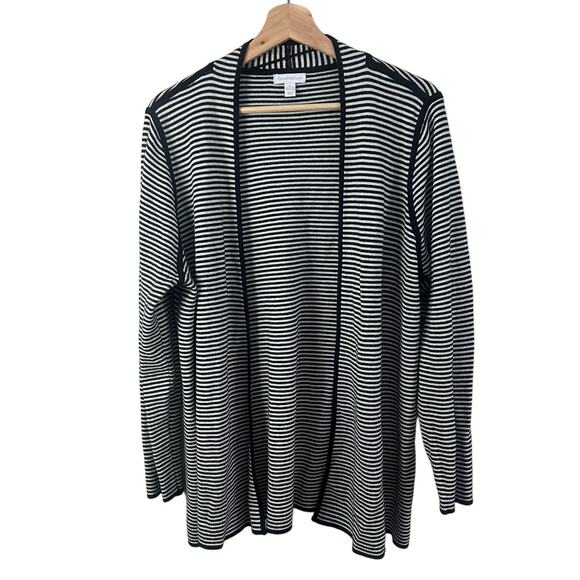 Charter Club Black White Stripe Longline Open Cardigan Sweater Duster XL - Picture 1 of 7